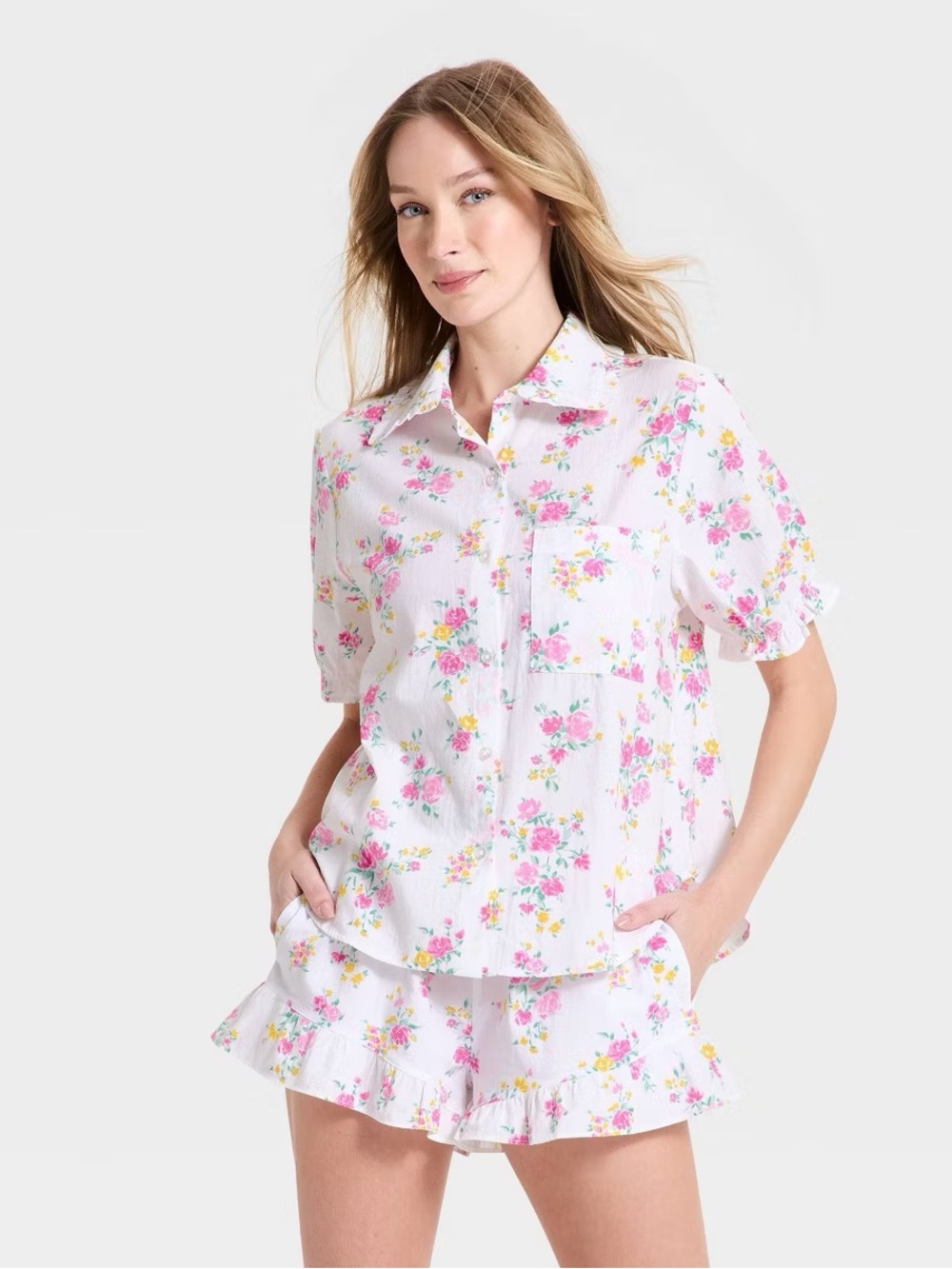 Mommy & Me Ruffle Short Sleeve Notch Collar Shirt Shorts Pajama Set Auden Target